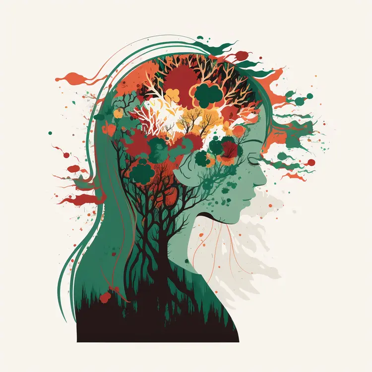Artistic Silhouette with Tree and Flowers Symbolizing Growth and Creativity