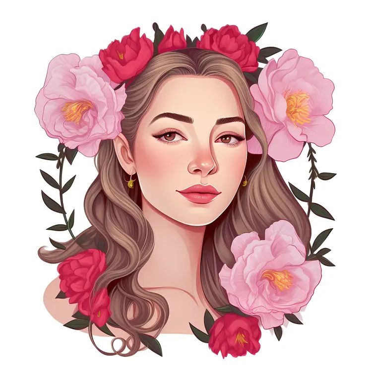 Beautiful Woman with Floral Crown Illustration