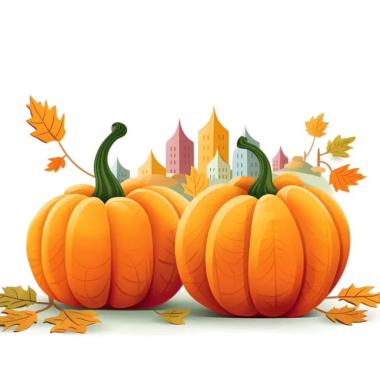 Two Pumpkins with Autumn Leaves
