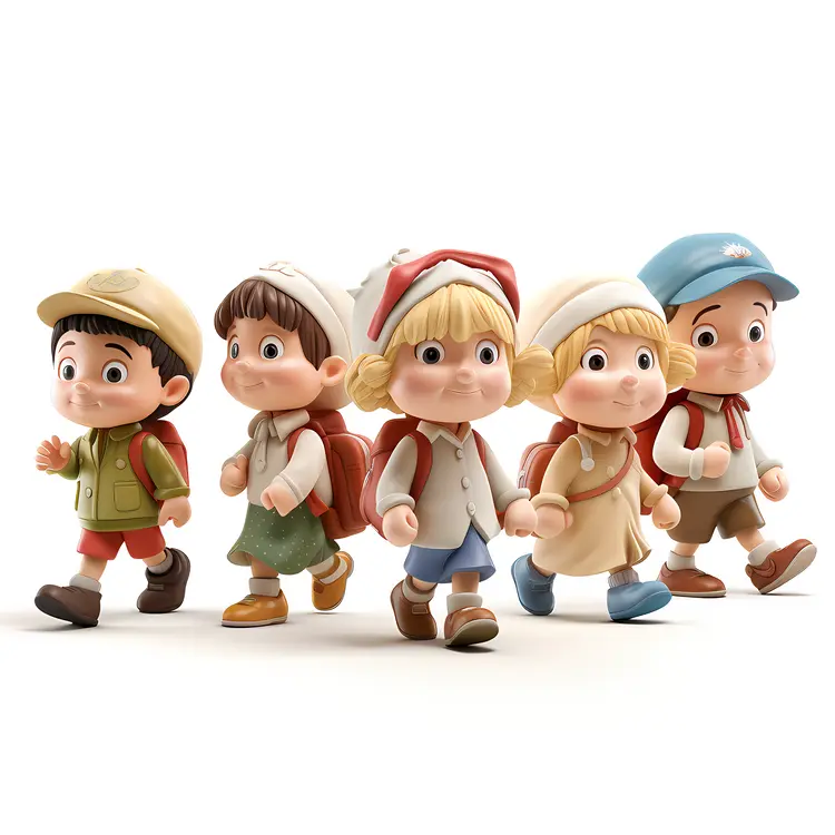 Smiling Group of Children Walking