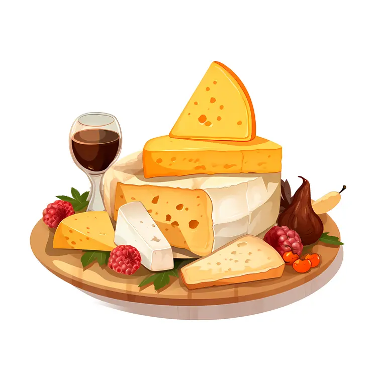 Cheese Platter with Raspberries and Wine