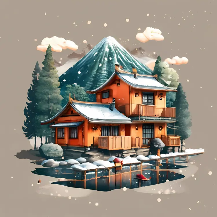 Traditional Japanese House in Snowy Mountain