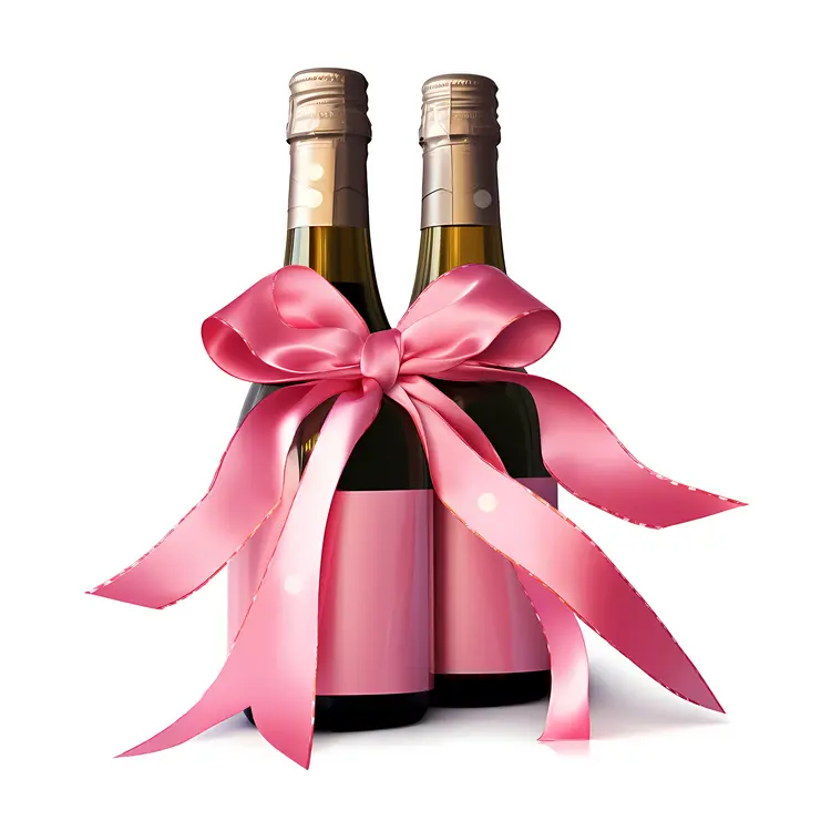 Wine Bottles with Pink Ribbon for Celebration