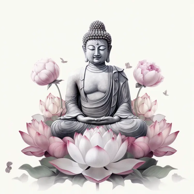Buddha Statue with Lotus Flowers for Vesak Celebration