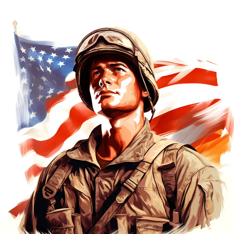 Realistic Soldier in Combat Gear with American Flag
