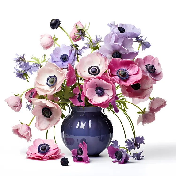 Colorful Flowers in Purple Vase Still Life