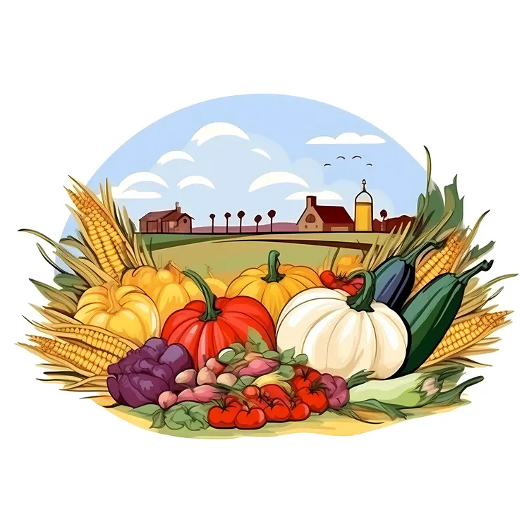 Autumn Harvest with Pumpkins and Corn