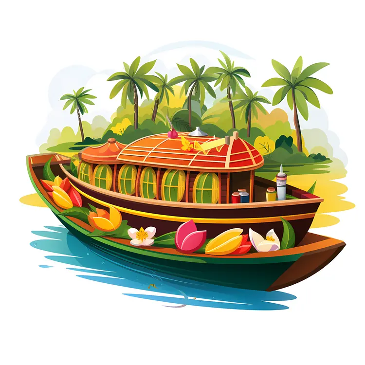 Traditional Houseboat in Serene Landscape