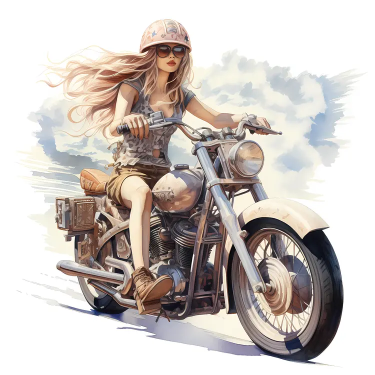 Woman Riding Motorcycle in Cloudy Sky