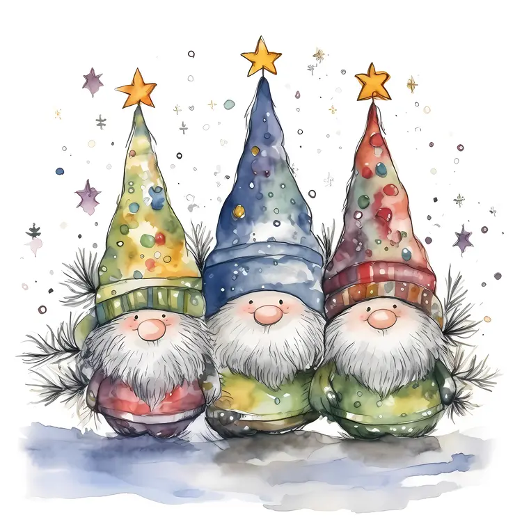 Three Gnomes with Star Hats
