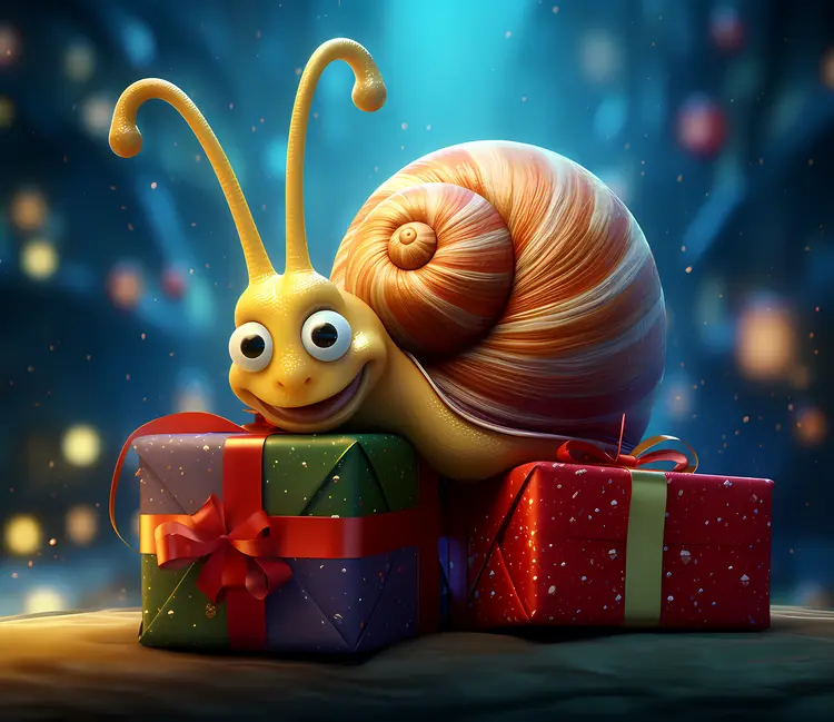 Smiling Snail with Holiday Gifts