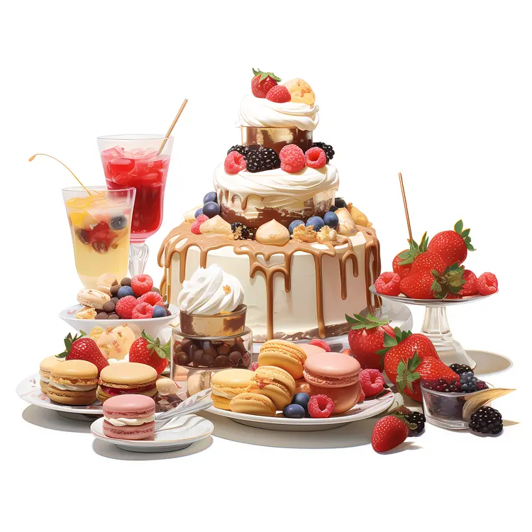 Elegant Cake with Macarons and Berries