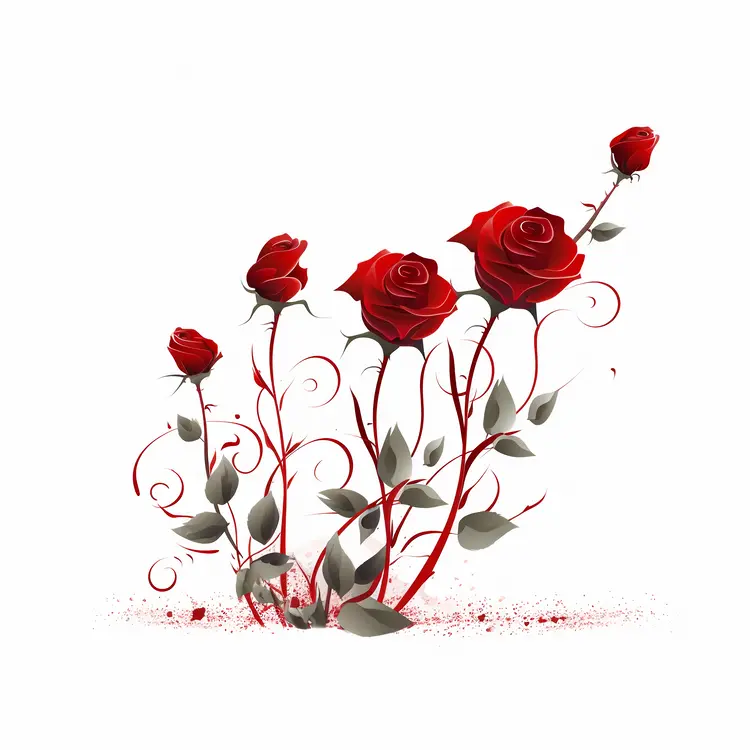 Beautiful Red Roses with Petals and Leaves