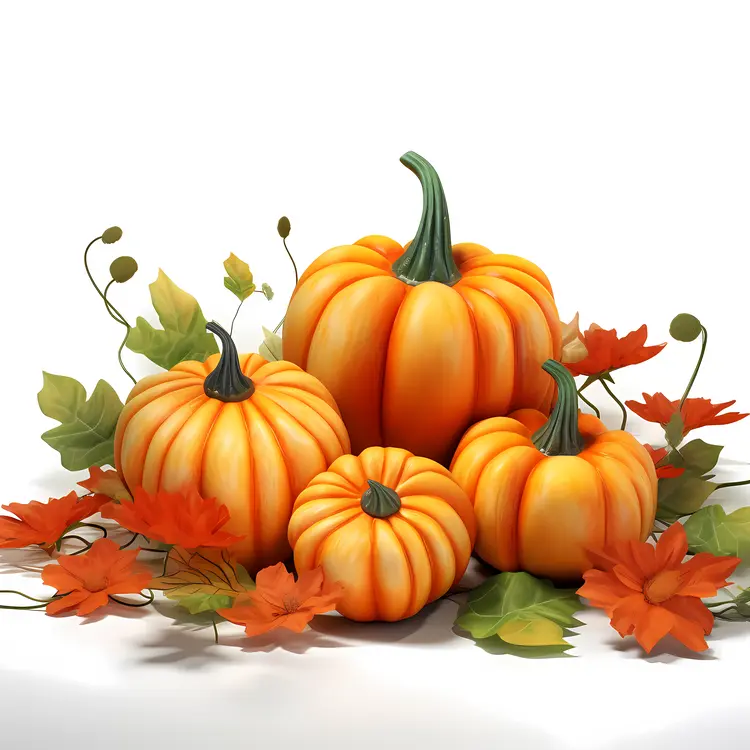 Pumpkins with Autumn Leaves