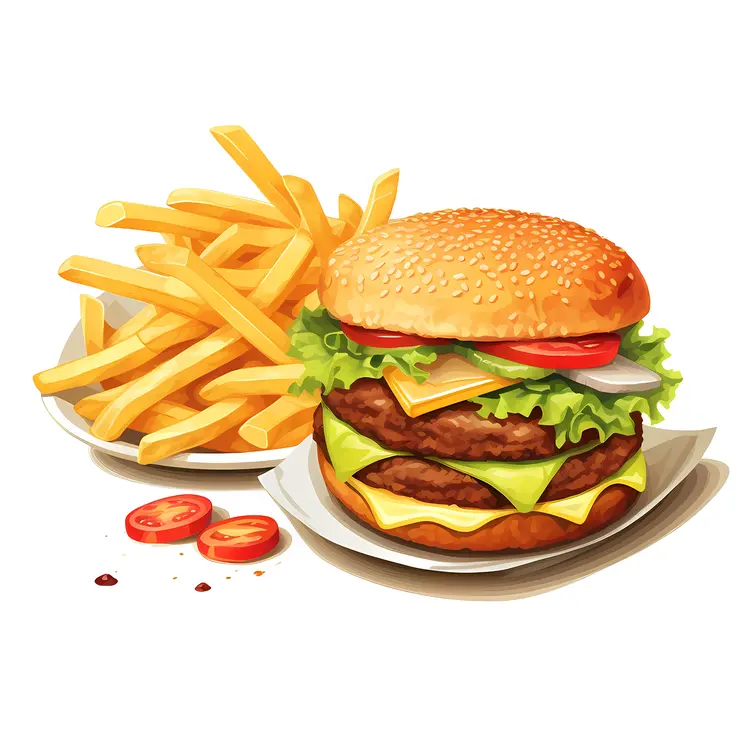 Delicious Burger with French Fries