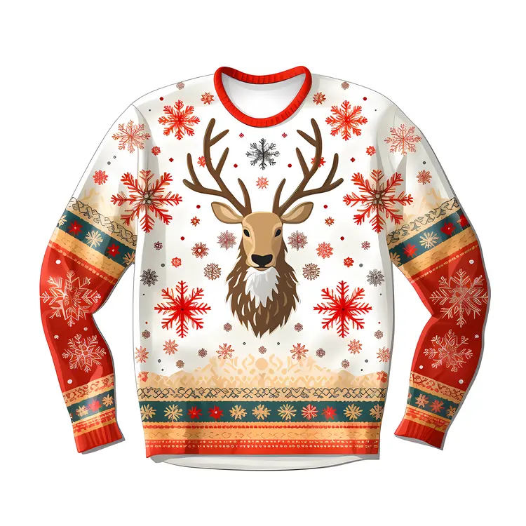 Festive Christmas Sweater with Reindeer and Snowflakes