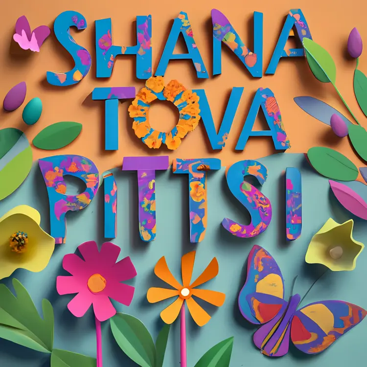 Colorful Shana Tova Pitsi with Flowers and Butterfly