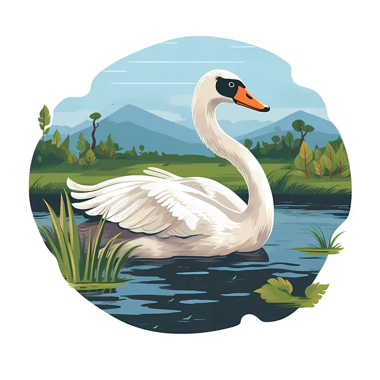 Graceful White Swan in a Tranquil Lake