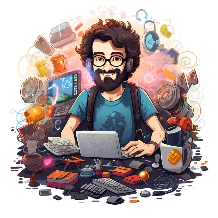 Programmer with Laptop and Gadgets