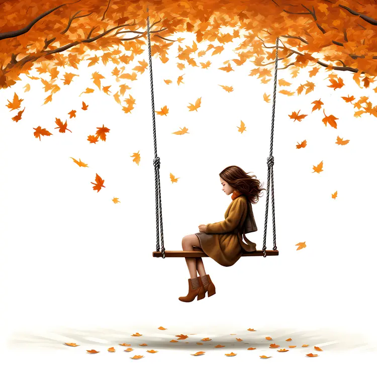 Woman on Swing with Autumn Leaves