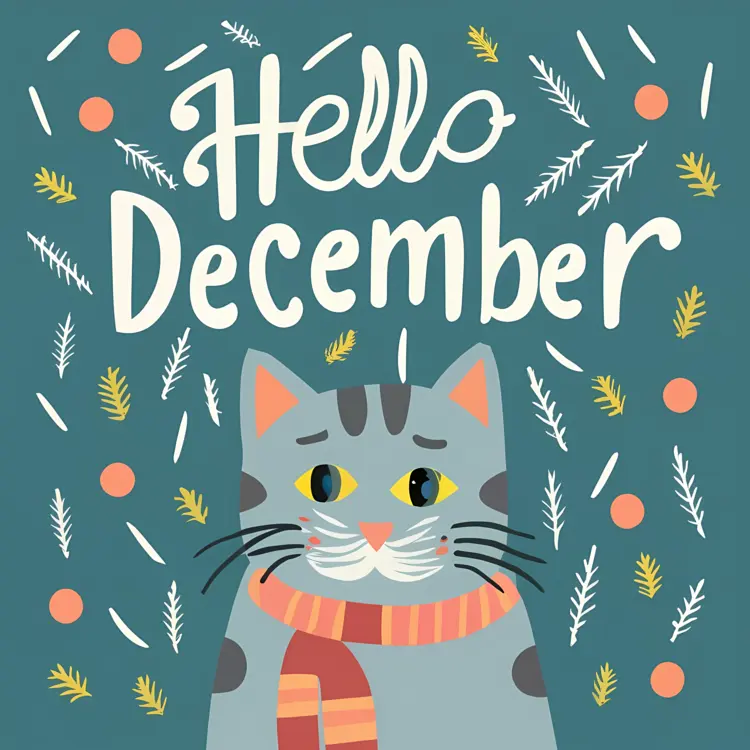 Hello December Cat with Scarf