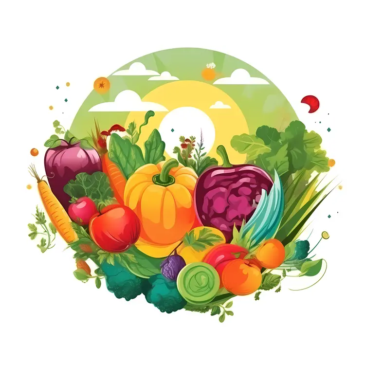 Fresh Vegetables and Fruits with a Sunny Background