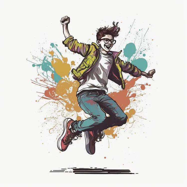 Boy Jumping in Colorful Background