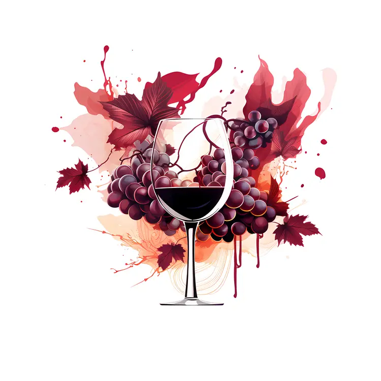 Elegant Wine Glass with Grapes and Splash