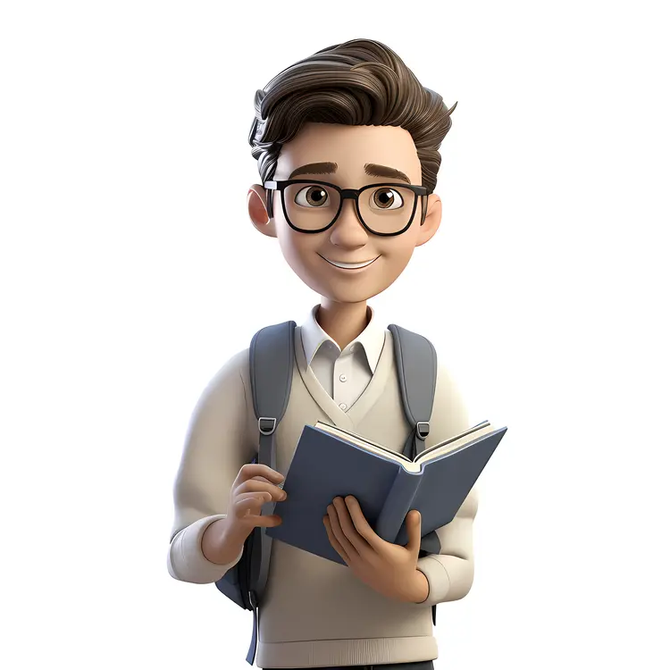 Boy Reading Book with Backpack