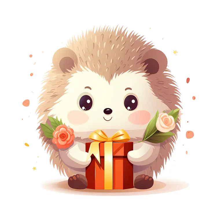 Hedgehog with Gift and Flowers