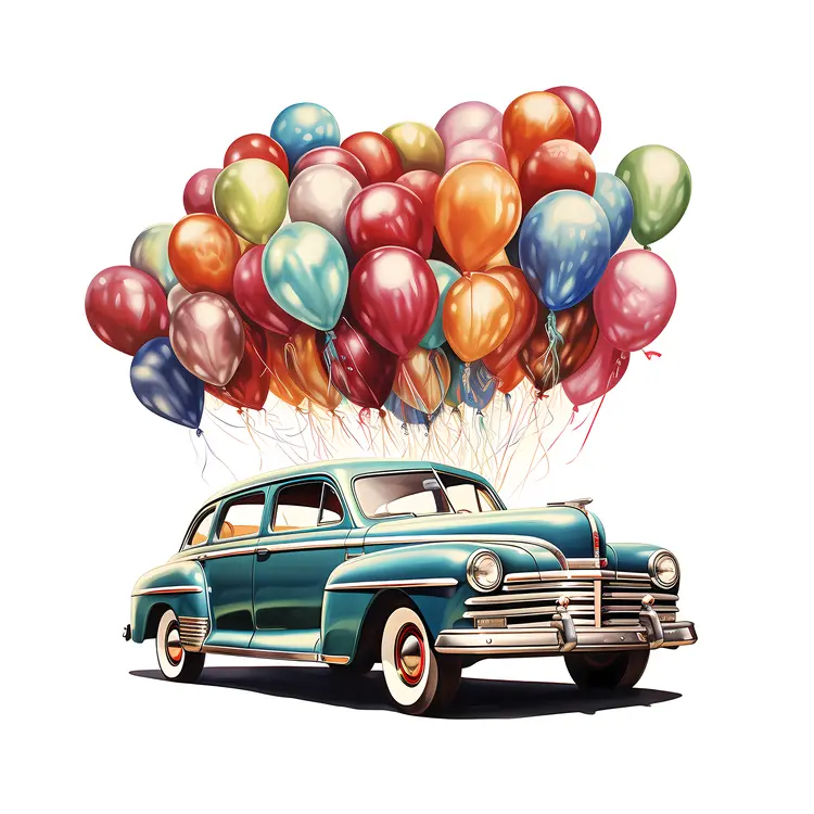 Vintage Car with Colorful Balloons for Celebration