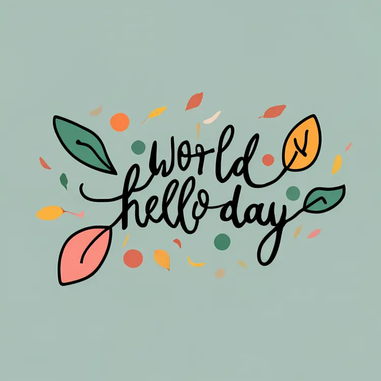 World Hello Day Text with Autumn Leaves