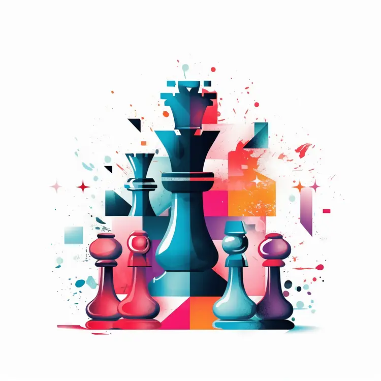 Colorful Chess Pieces in Abstract Art