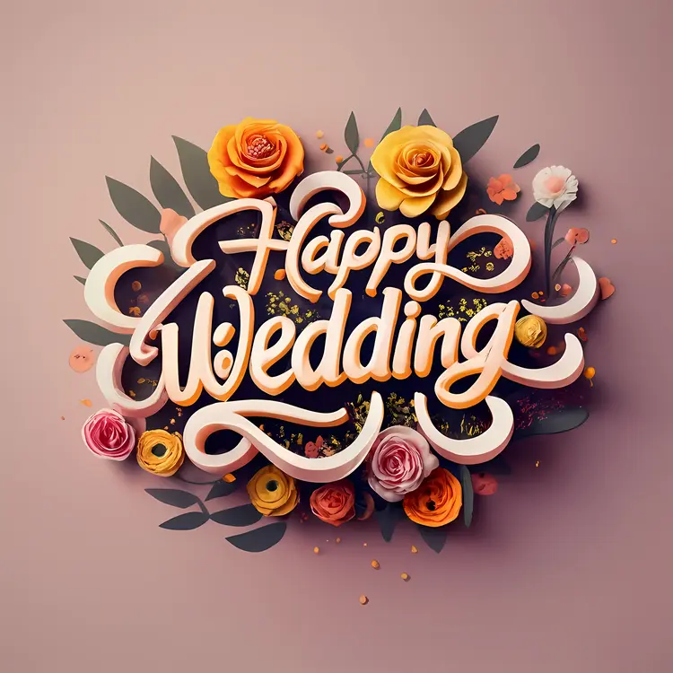 Happy Wedding with Roses and Flowers