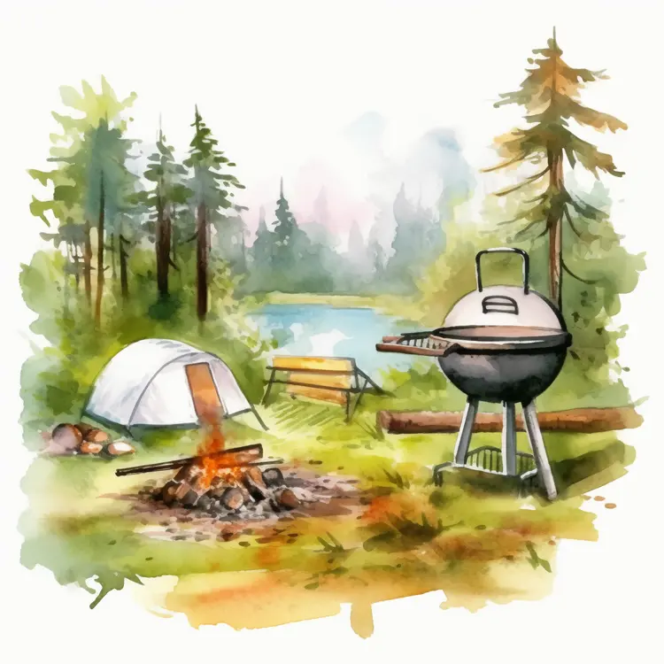 Outdoor Camping with Grill and Tent