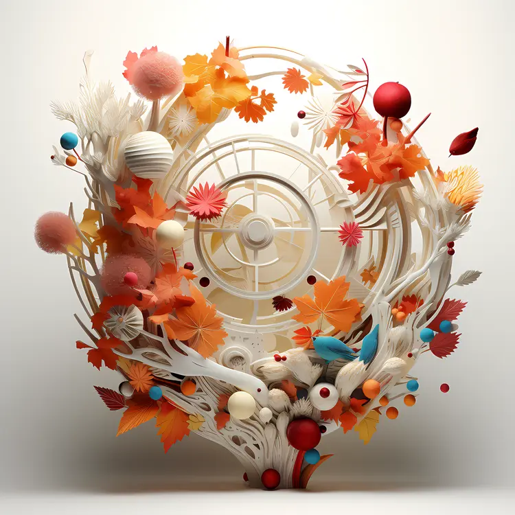 Autumn Leaves and Flowers in a Circular Design