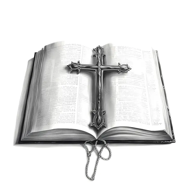 Open Book with Silver Cross on Pages