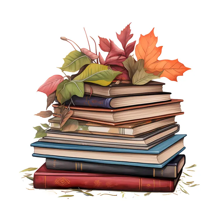 Stack of Books with Autumn Leaves