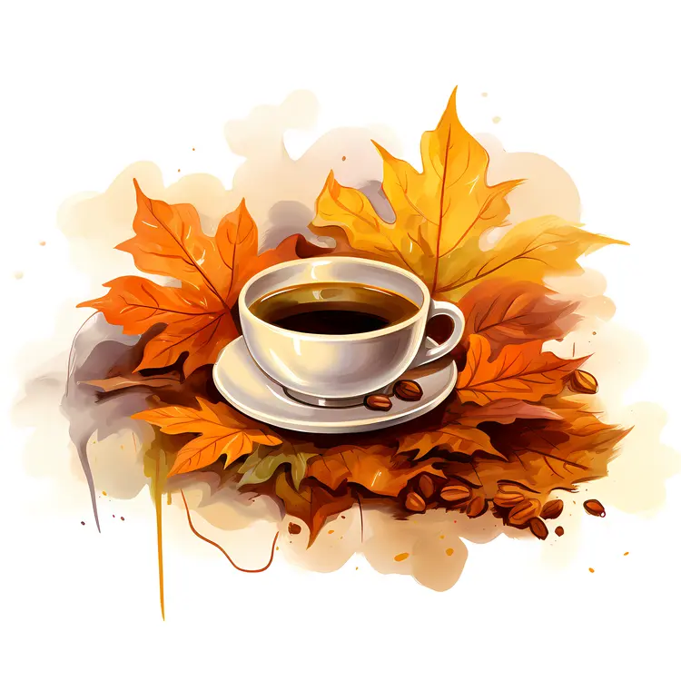 Cup of Coffee with Autumn Leaves