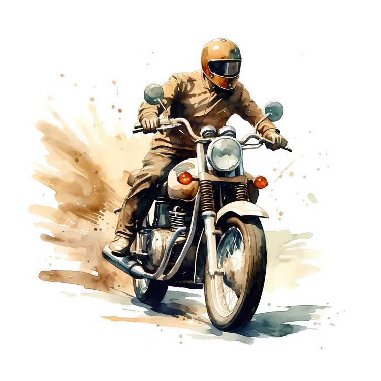 Rider with Brown Helmet on Vintage Motorcycle