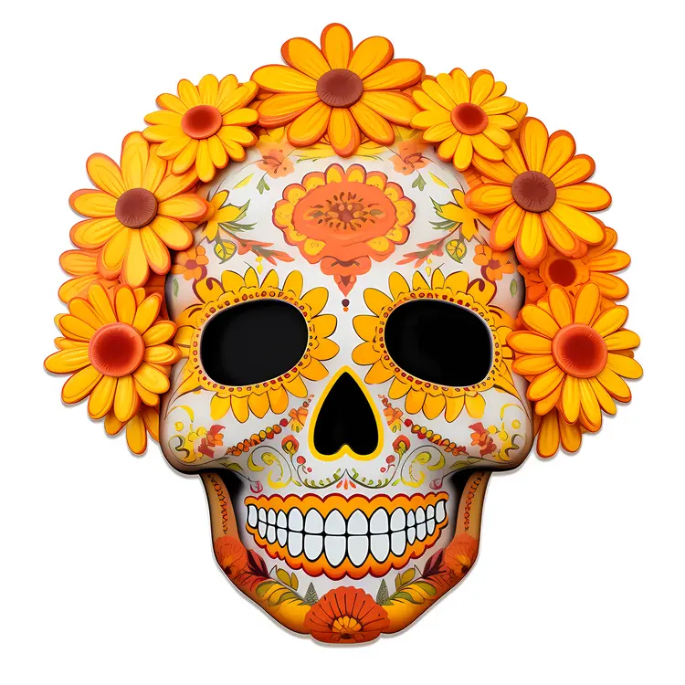 Colorful Skull with Flowers for Day of the Dead Celebration