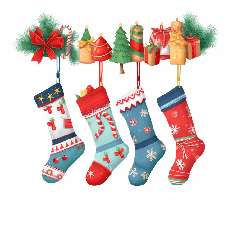 Colorful Christmas Stockings with Holiday Decorations