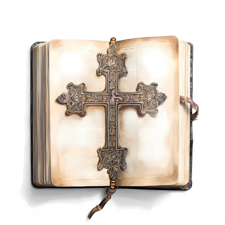 Open Bible with Decorative Cross