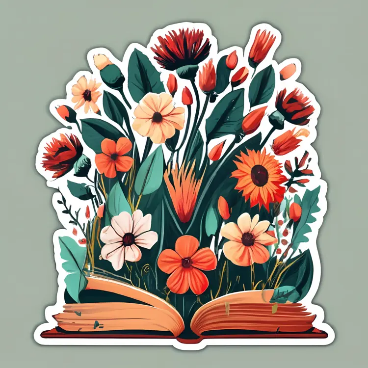 Open Book with Blooming Flowers Illustration