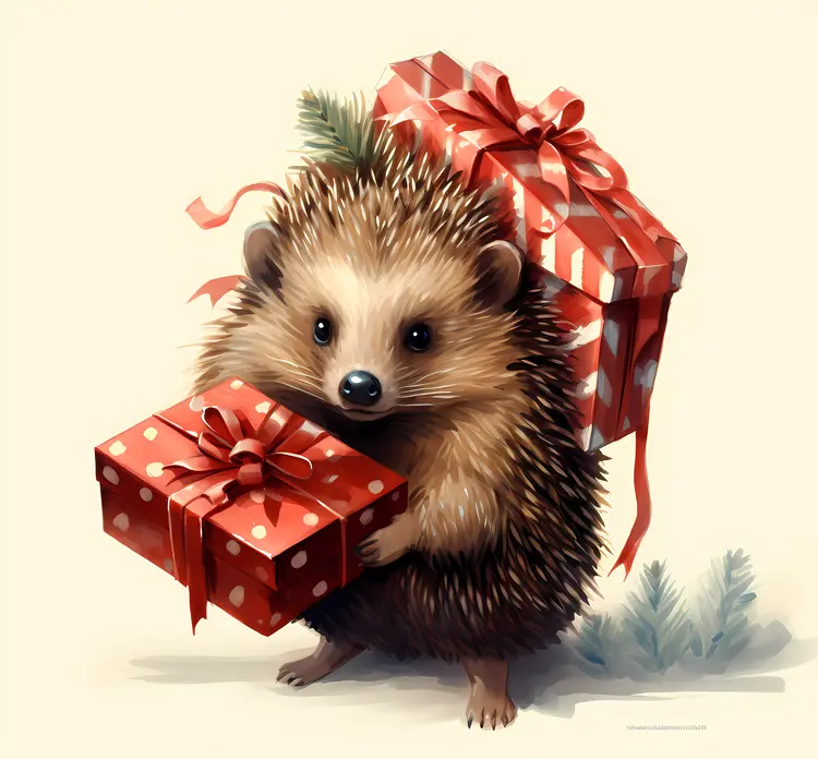 Hedgehog Carrying Two Gifts