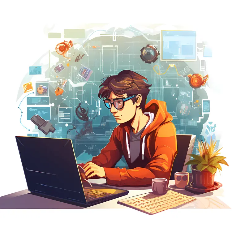 Programmer with Laptop and Plant