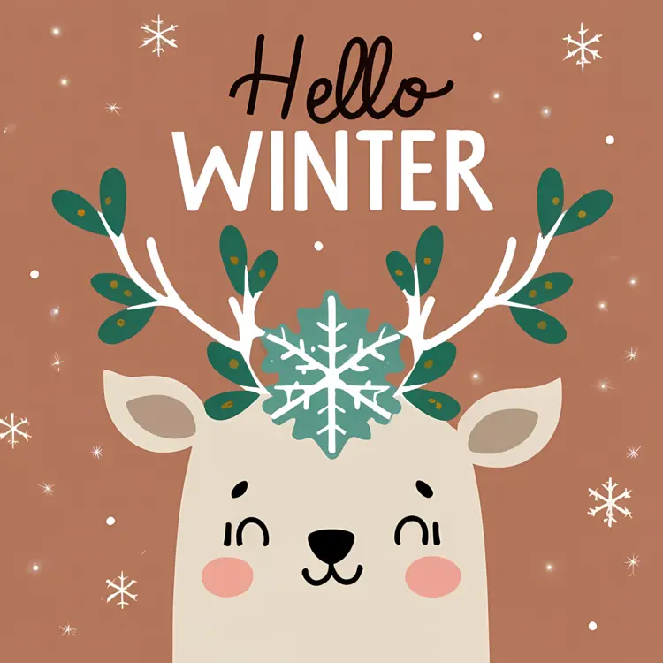 Cute Reindeer with Snowflake and Leaves