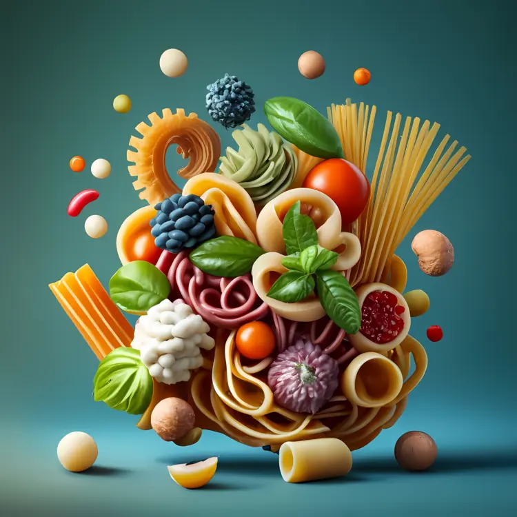 Creative Pasta Arrangement with Fresh Ingredients