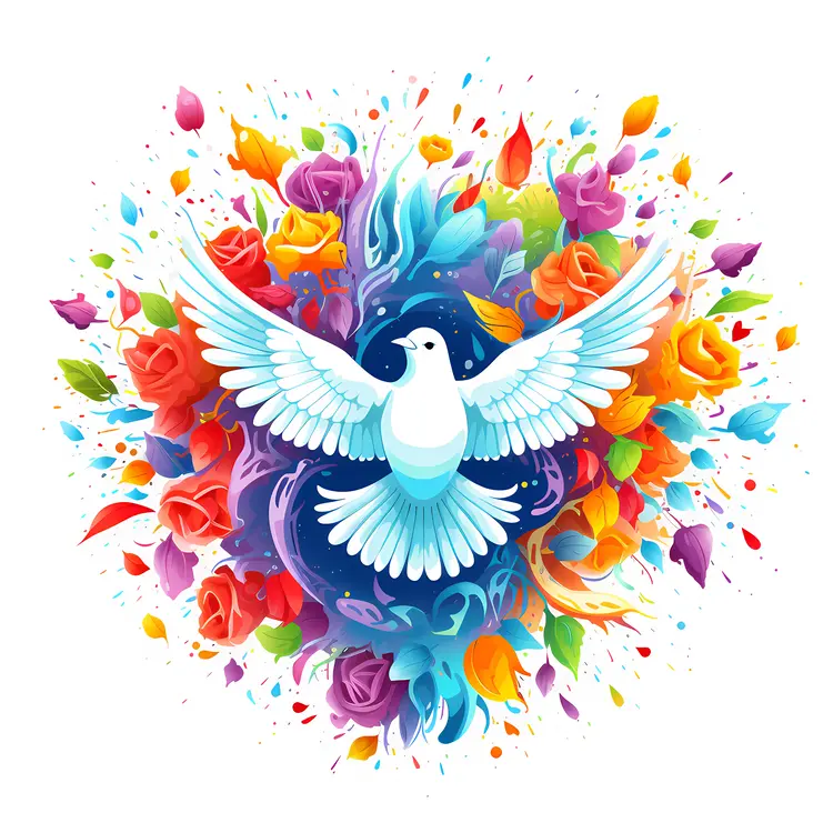 White Dove with Colorful Flowers