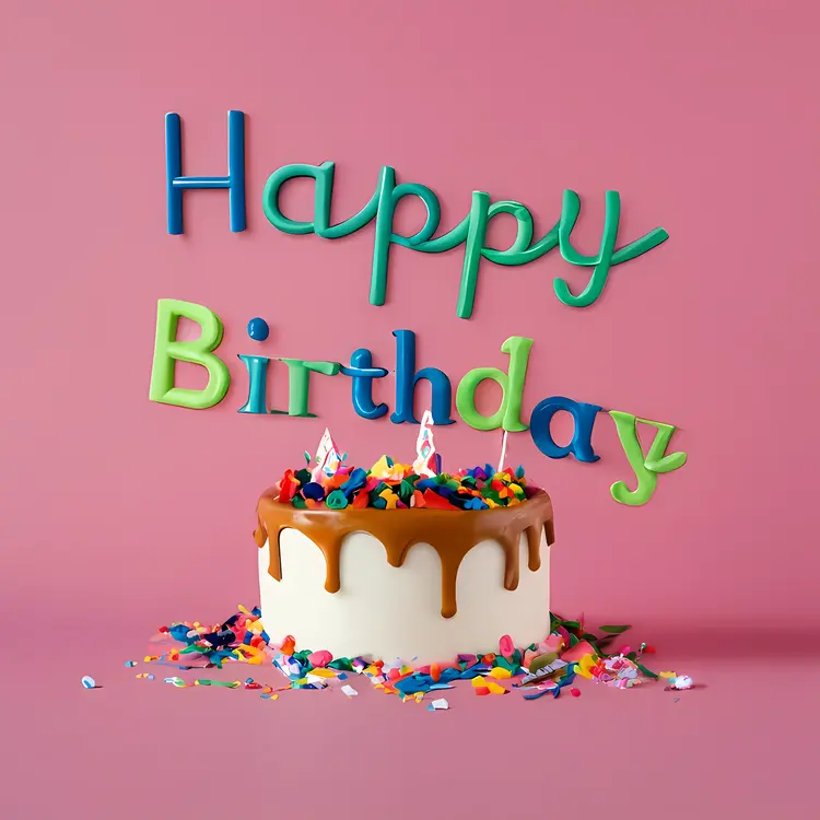 Happy Birthday Drip Cake with Confetti